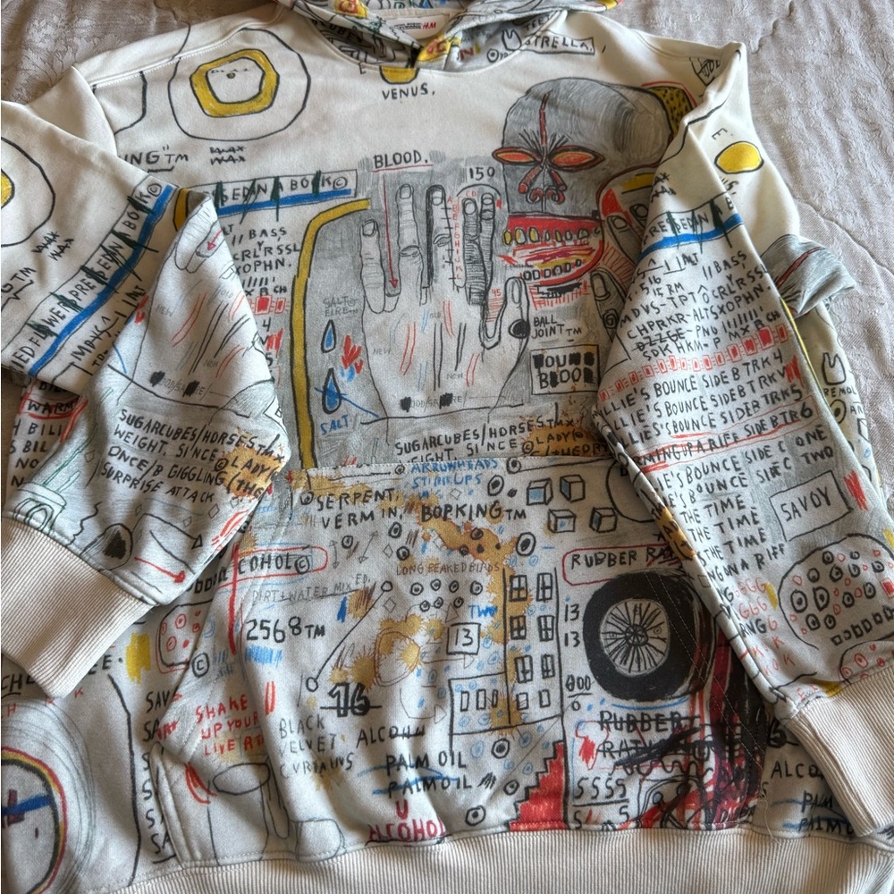 H&M Jean-Michael Basquiat Cream Graphic Scribble hoodie